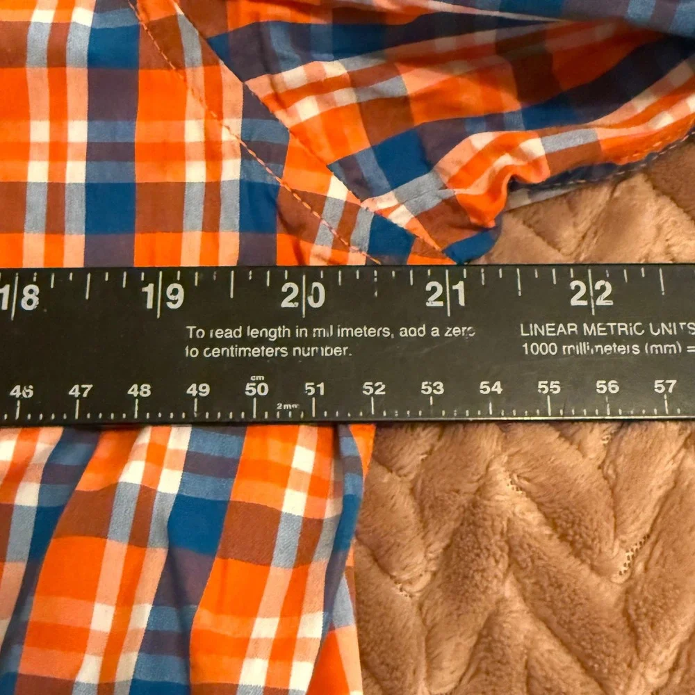 Banana Republic Mens Soft Wash Tailored Slim Fit Plaid Shirt Orange Blue L